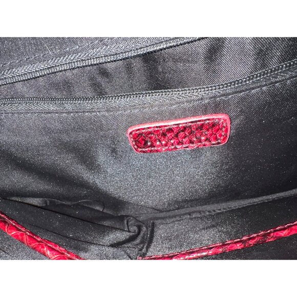 Nicole Miller Red Faux Snakeskin Shoulder Bag Multiple Compartments - Picture 4 of 6